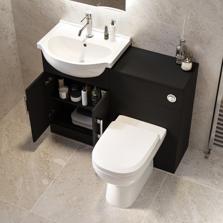 1060mm Black Toilet and Sink Unit with Round Toilet - Classic