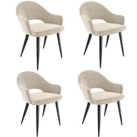 Set of 4 Beige Fabric Dining Armchairs - Colbie