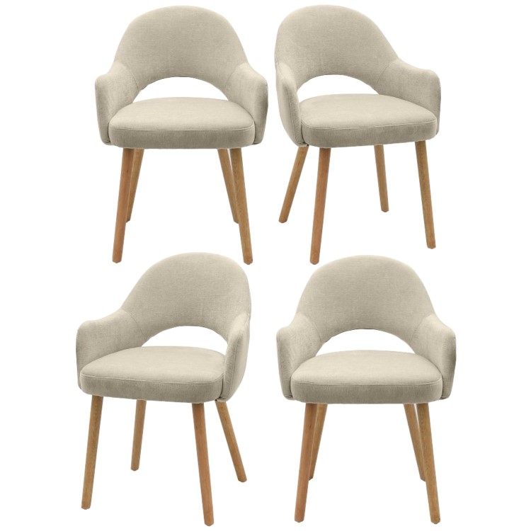 Set of 4 Beige Upholstered Dining Chairs with Oak Legs - Colbie