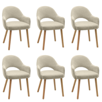 Set of 6 Beige Upholstered Dining Chairs with Oak Legs - Colbie