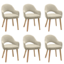 Set of 6 Beige Upholstered Dining Chairs with Oak Legs - Colbie