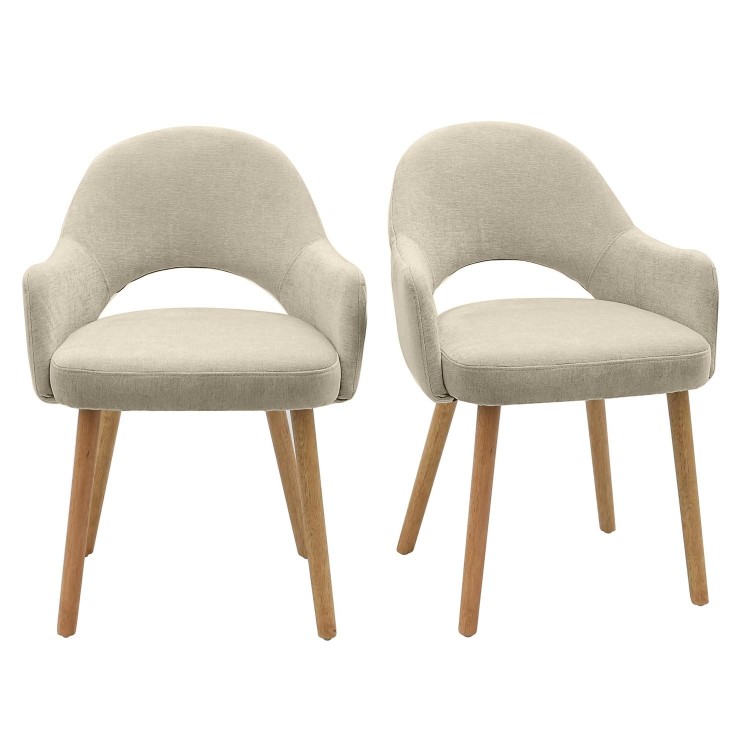 Set of 2 Beige Upholstered Dining Chairs with Oak Legs - Colbie