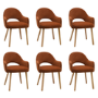 Set of 6 Burnt Orange Upholstered Dining Chairs with Oak Legs - Colbie