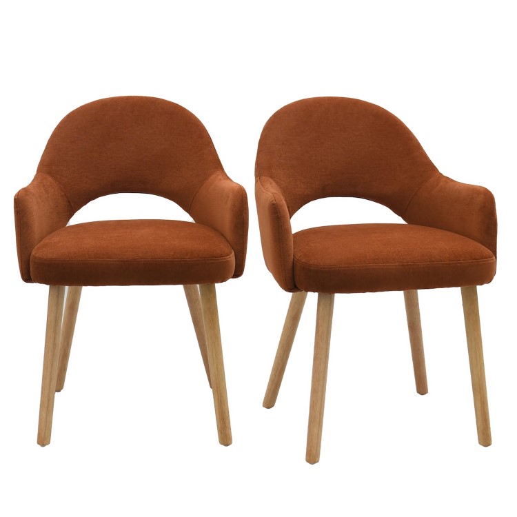 Set of 2 Burnt Orange Upholstered Dining Chairs with Oak Legs - Colbie