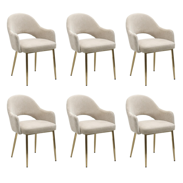 Set of 6 Beige Upholstered Dining Chairs with Gold Legs - Colbie