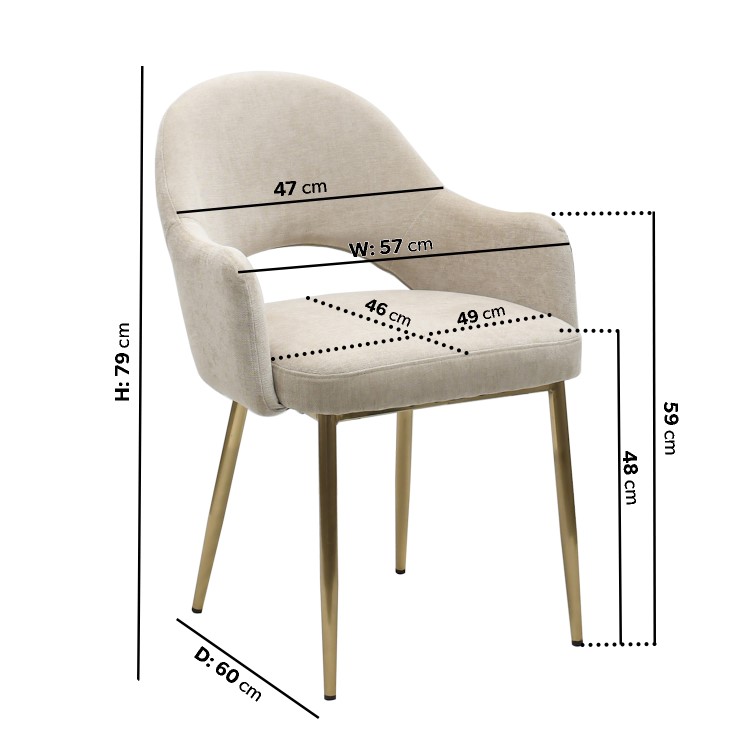 Set of 2 Beige Upholstered Dining Chairs with Gold Legs - Colbie