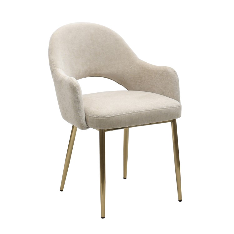 Set of 2 Beige Upholstered Dining Chairs with Gold Legs - Colbie