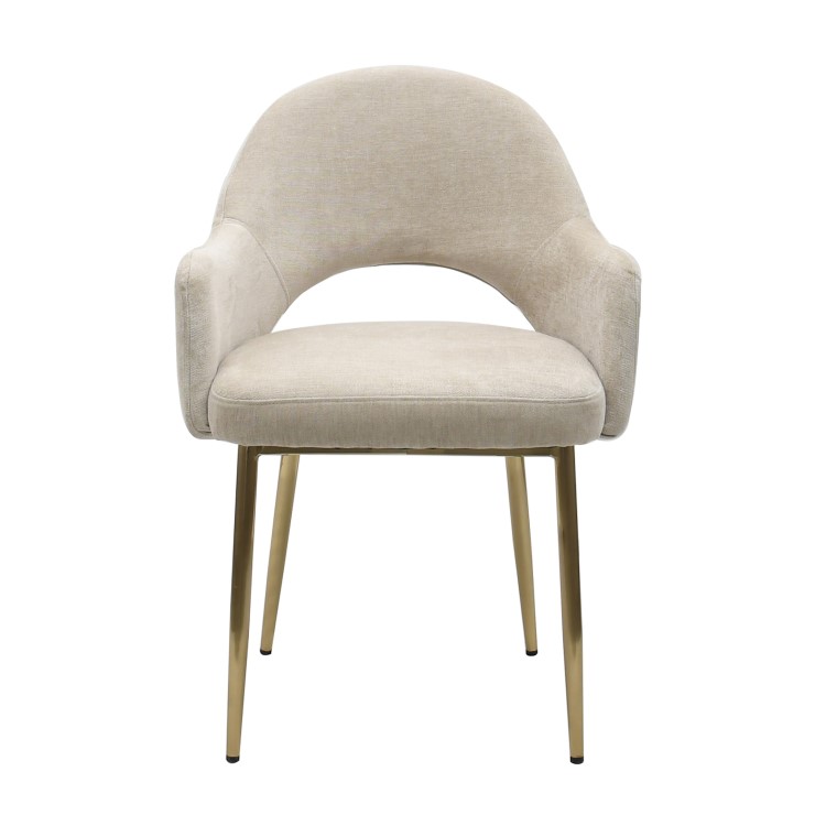 Set of 2 Beige Upholstered Dining Chairs with Gold Legs - Colbie