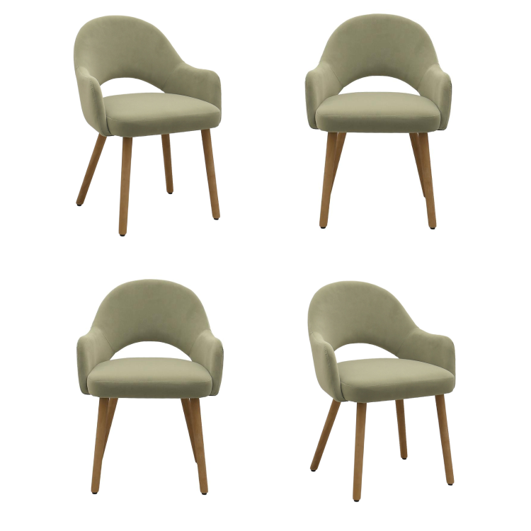 Set of 4 Sage Green Velvet Dining Chairs with Oak Legs - Colbie