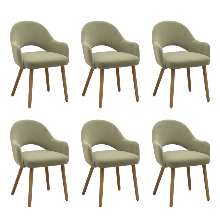 Set of 6 Sage Green Velvet Dining Chairs with Oak Legs - Colbie