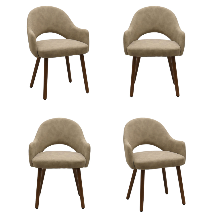 Set of 4 Beige Faux Leather Dining Chairs with Walnut Legs - Colbie