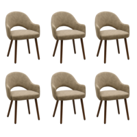 Set of 6 Beige Faux Leather Dining Chairs with Walnut Legs - Colbie