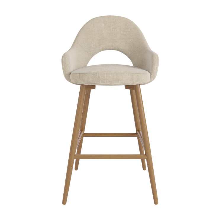 Set of 3 Oak and Beige Upholstered Kitchen Stools with Back - Colbie