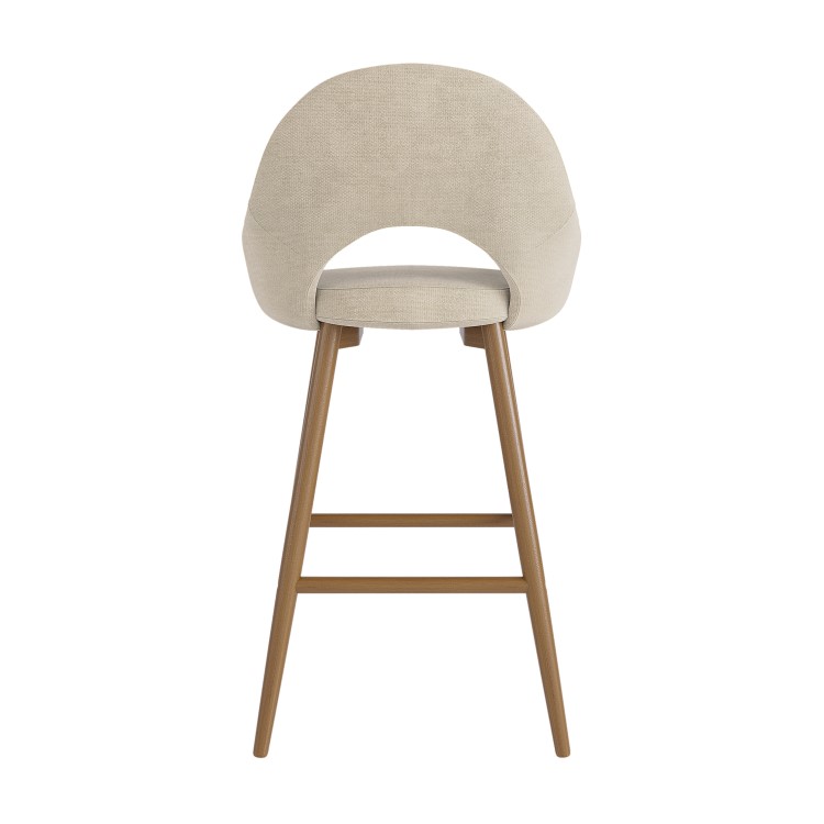 Set of 3 Oak and Beige Upholstered Kitchen Stools with Back - Colbie