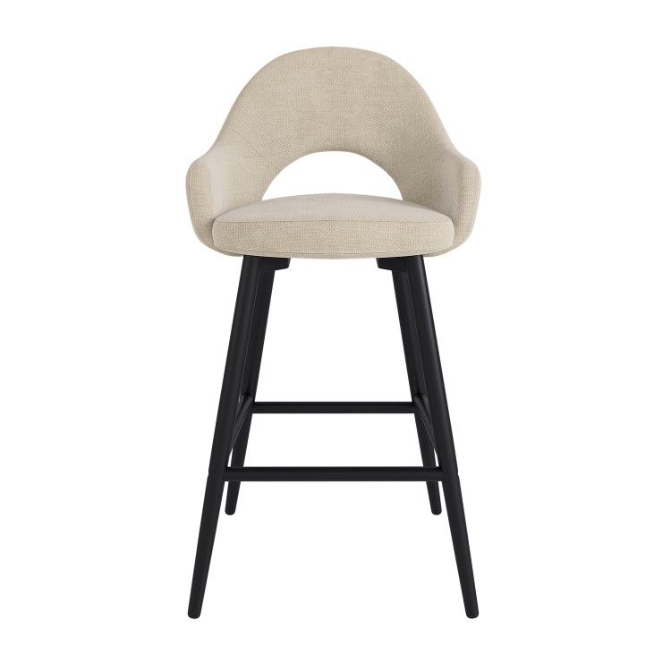 Set of 2 Black and Beige Upholstered Kitchen Stools with Back - Colbie