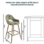 Set of 3 Oak and Sage Green Velvet Kitchen Stools with Back - Colbie