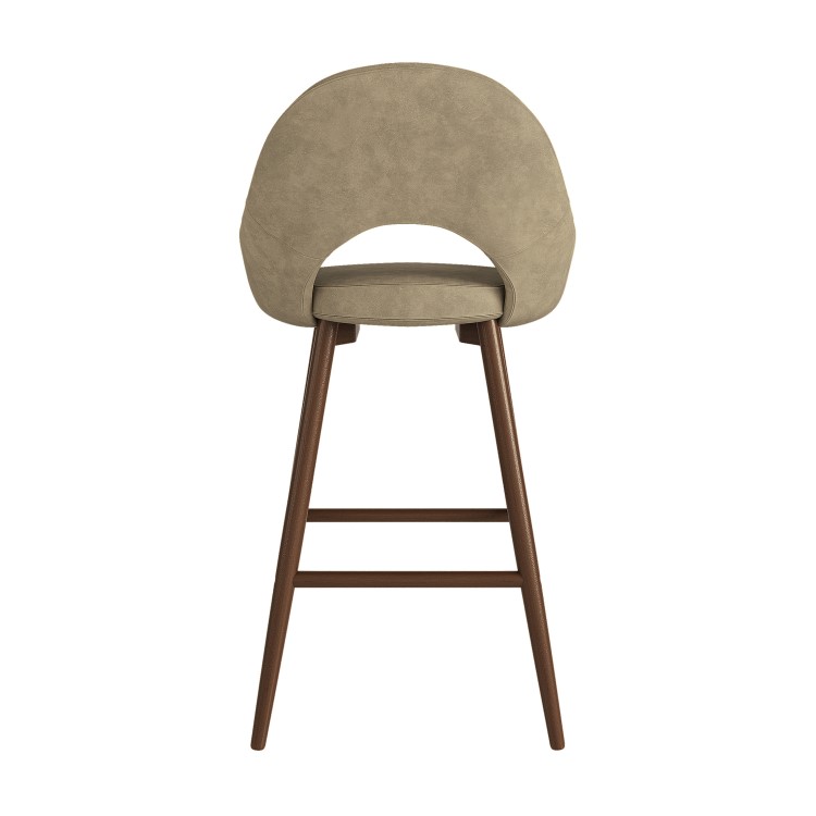 Walnut and Beige Faux Leather Kitchen Stool with Back - Colbie