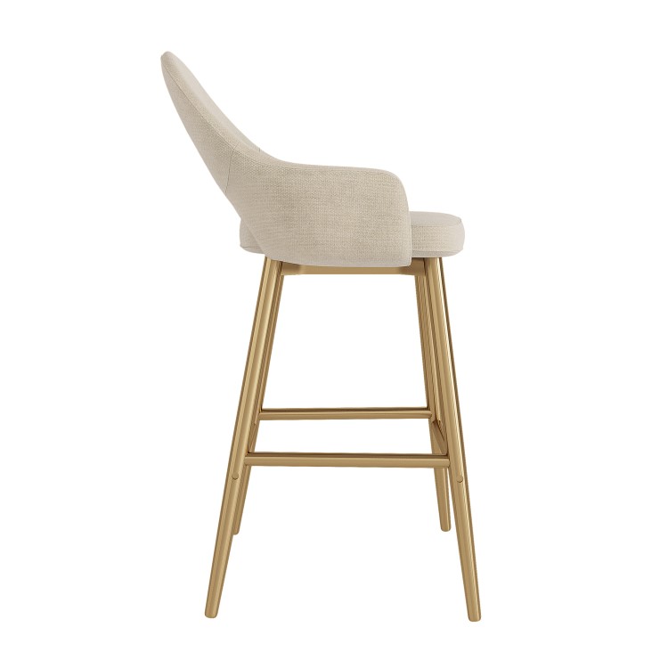 Set of 2 Gold and Beige Upholstered Kitchen Stools with Back - Colbie