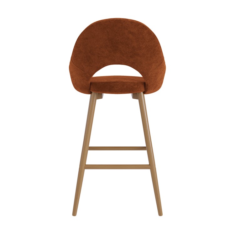 Set of 3 Oak and Burnt Orange Upholstered Kitchen Stools with Back - Colbie