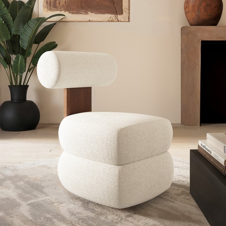 Cream Boucle Roll Back Accent Chair - Cleo