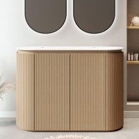 1200mm Wooden Curved Fluted Freestanding Double Countertop Vanity Unit - Matira