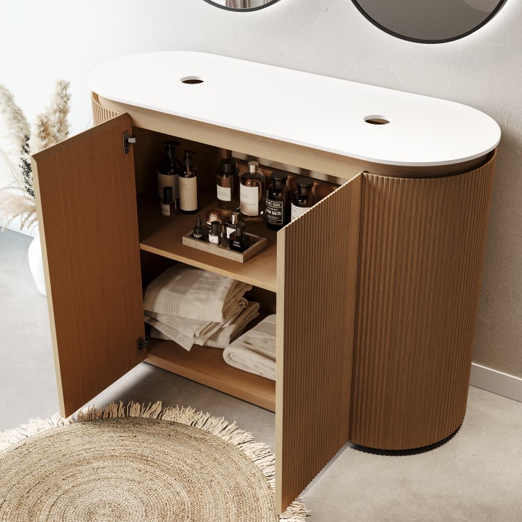 1200mm Wooden Curved Fluted Freestanding Double Countertop Vanity Unit - Matira