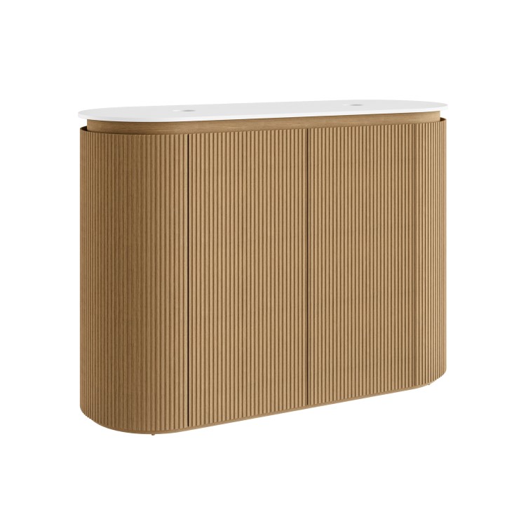 1200mm Wooden Curved Fluted Freestanding Double Countertop Vanity Unit - Matira