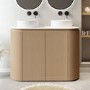 1200mm Wooden Curved Fluted Freestanding Double Countertop Vanity Unit with Basins - Matira