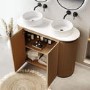 1200mm Wooden Curved Fluted Freestanding Double Countertop Vanity Unit with Basins - Matira