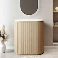 800mm Wooden Curved Fluted Freestanding Countertop Vanity Unit - Matira