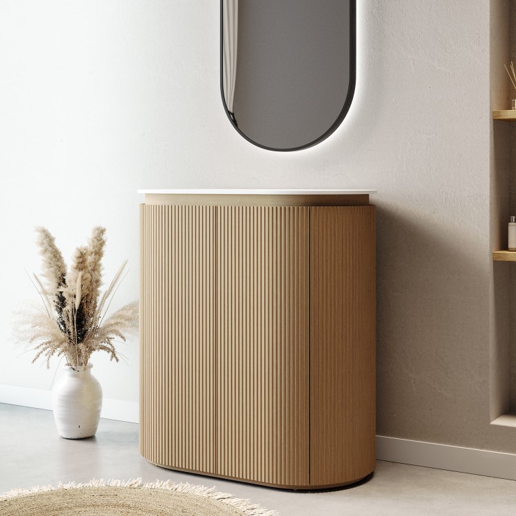 800mm Wooden Curved Fluted Freestanding Countertop Vanity Unit - Matira