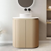 800mm Wooden Curved Fluted Freestanding Countertop Vanity Unit with Basin - Matira