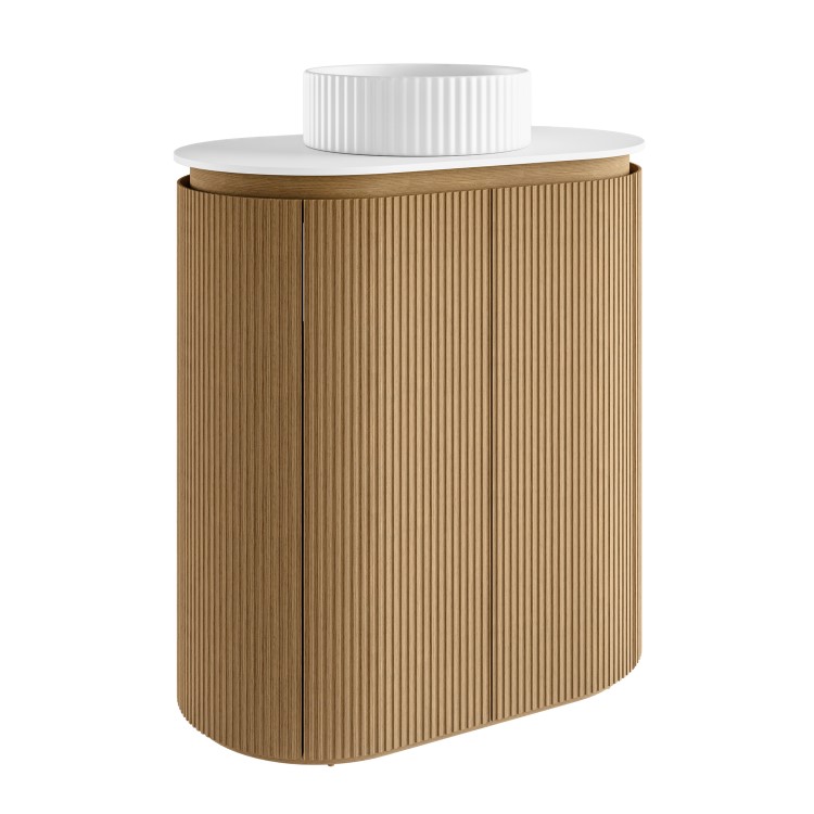 800mm Wooden Curved Fluted Freestanding Countertop Vanity Unit with Basin - Matira