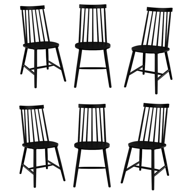 Set of 6 Black Wooden Spindle Dining Chairs - Cami