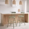 Set Of 2 Olive Green Wooden Kitchen Stools with Spindle Back - 66cm - Cami