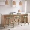 Set Of 3 Olive Green Wooden Kitchen Stools With Spindle Back - 66cm - Cami