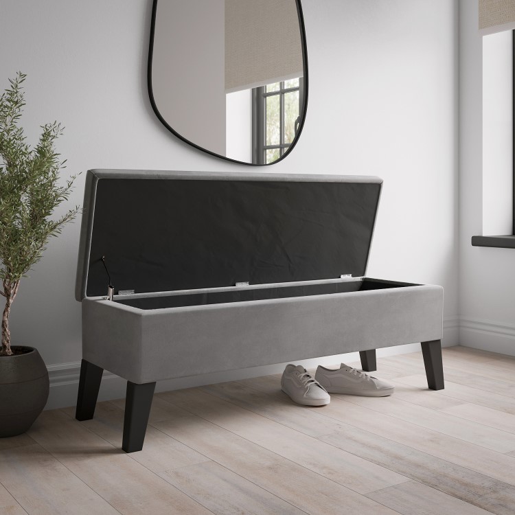 Hallway Storage Bench Seat in Grey Velvet - Cameron