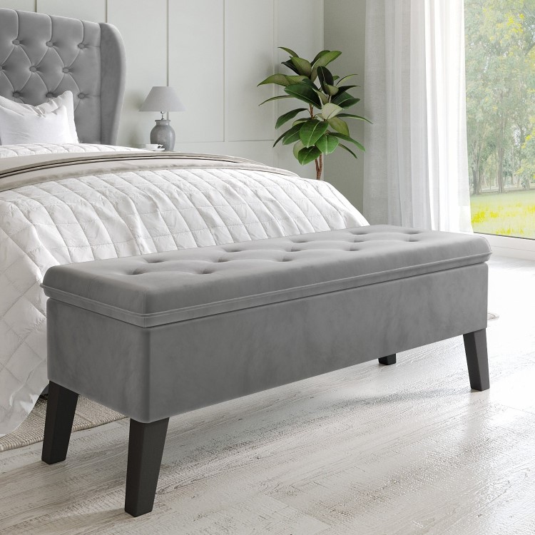 Blanket Box Seat in Grey Velvet - Cameron