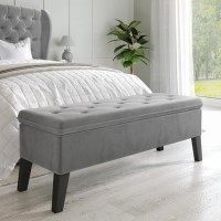 Blanket Box Seat in Grey Velvet - Cameron