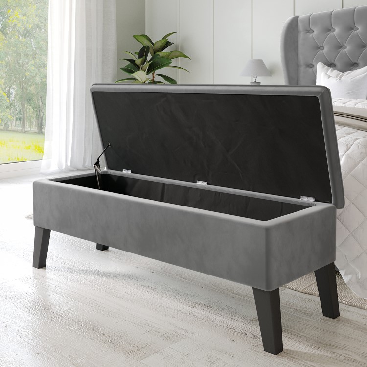 Blanket Box Seat in Grey Velvet - Cameron