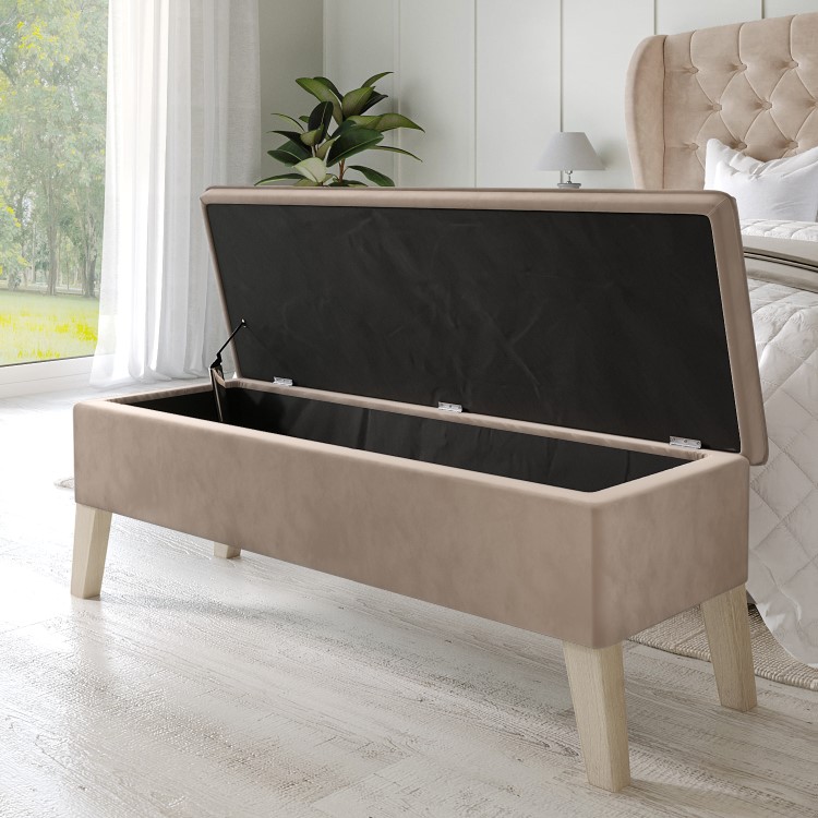 Blanket Box Seat in Beige Velvet - Cameron