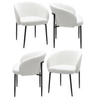 Set of 4 White Boucle Upholstered Dining Chairs - Cora Set of 4 White Boucle Upholstered Dining Chairs - Cora