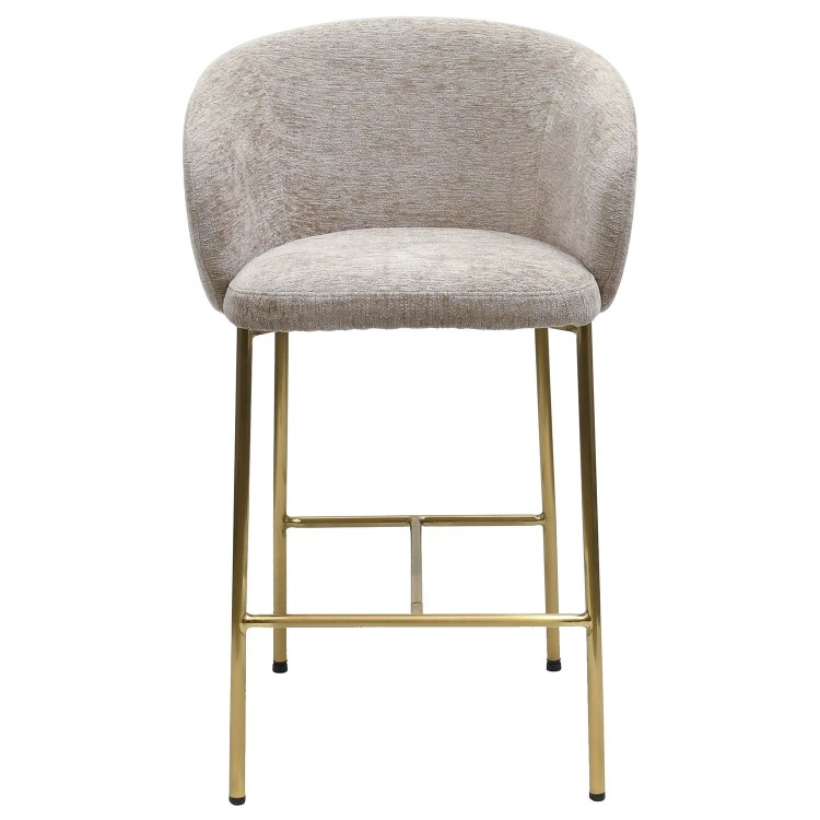 Mink Upholstered Kitchen Stool with Brass Legs and Back - Cora