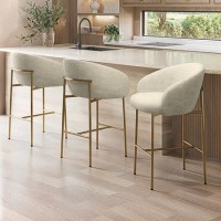 Set of 3 Cream Upholstered Kitchen Stools with Brass Legs and Back - Cora Set of 3 Cream Upholstered Kitchen Stools with Brass Legs and Back - Cora