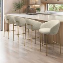 BUN/COA007/93867 Set of 4 Cream Upholstered Kitchen Stools with Brass Legs and Back - Cora