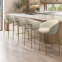 Set of 4 Cream Upholstered Kitchen Stools with Brass Legs and Back - Cora Set of 4 Cream Upholstered Kitchen Stools with Brass Legs and Back - Cora