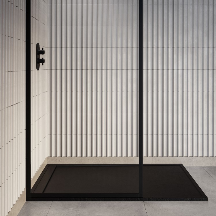 ONLY OPENED - 1000x800mm Rectangular Shower Tray – Slimline 30mm – Stone Resin – Anti-Slip – Black – Coast