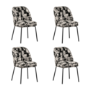 Set of 4 Cream and Black Jacquard Upholstered Curved Dining Chairs - Celia
