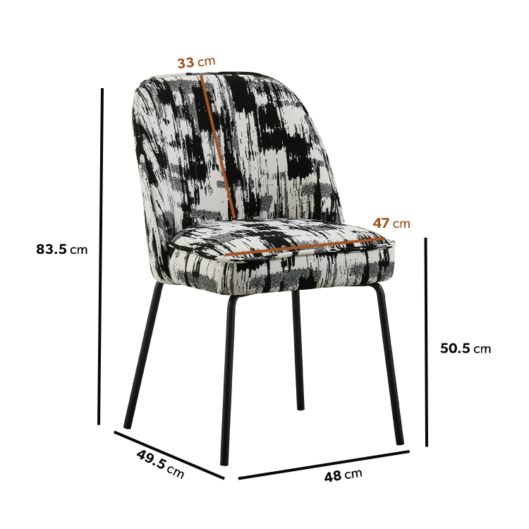 Set of 4 Cream and Black Jacquard Upholstered Dining Chairs - Celia