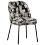 Set of 4 Cream and Black Jacquard Upholstered Curved Dining Chairs - Celia